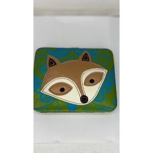 Whimsical Fox Applique Hardshell Wallet Green Turquoise Animal Theme Compact